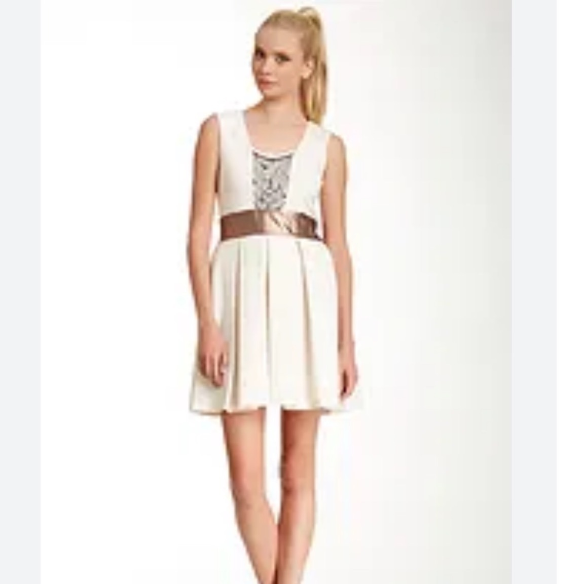 Nwt La Pina By David Helwani Dress White Gold Lace Leather Revolve Size Medium